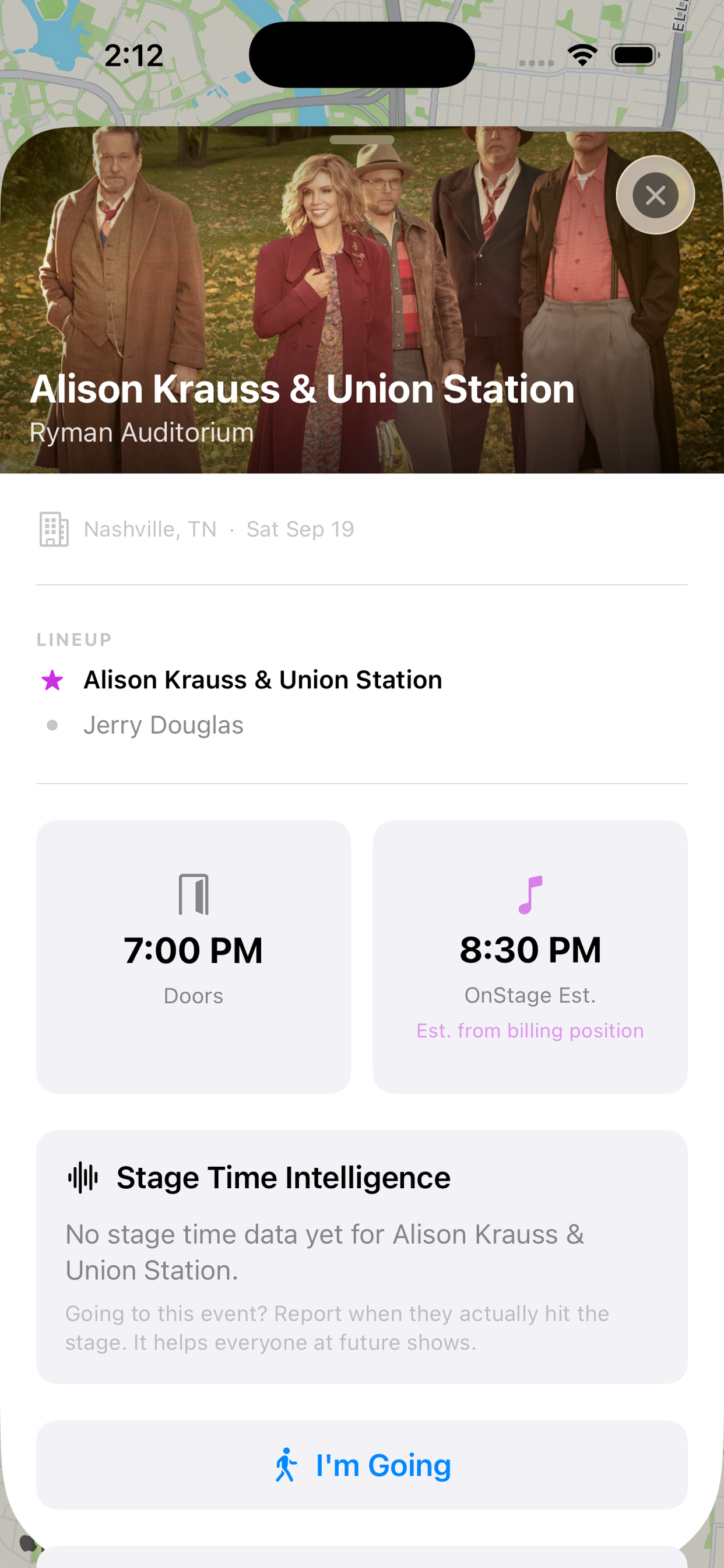 Event detail with stage time