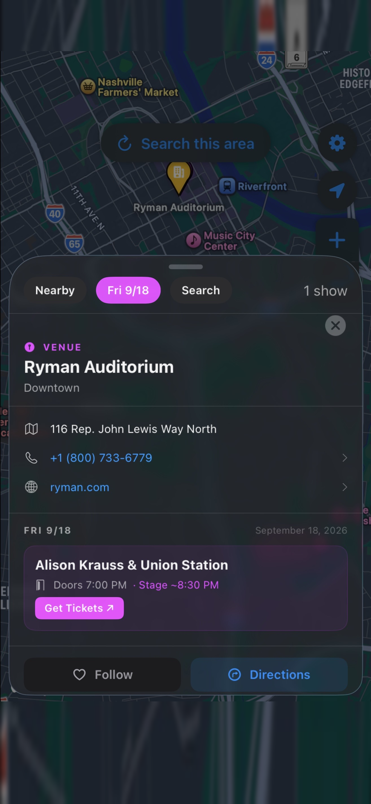 ShowHunter venue detail